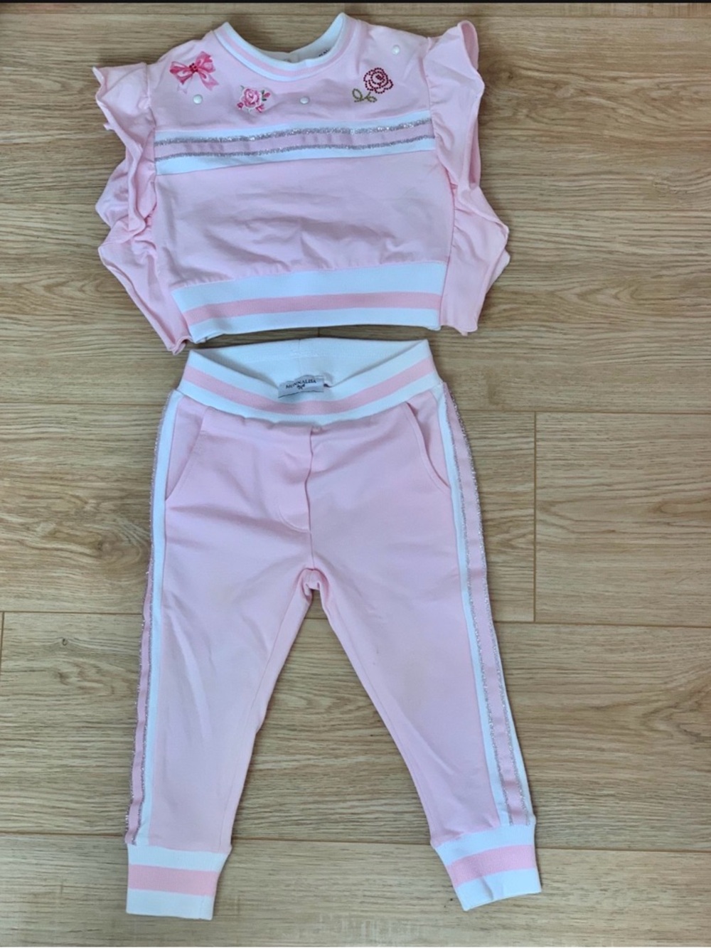 MonnaLisa Pink Ruffle-Trim Jogger Set